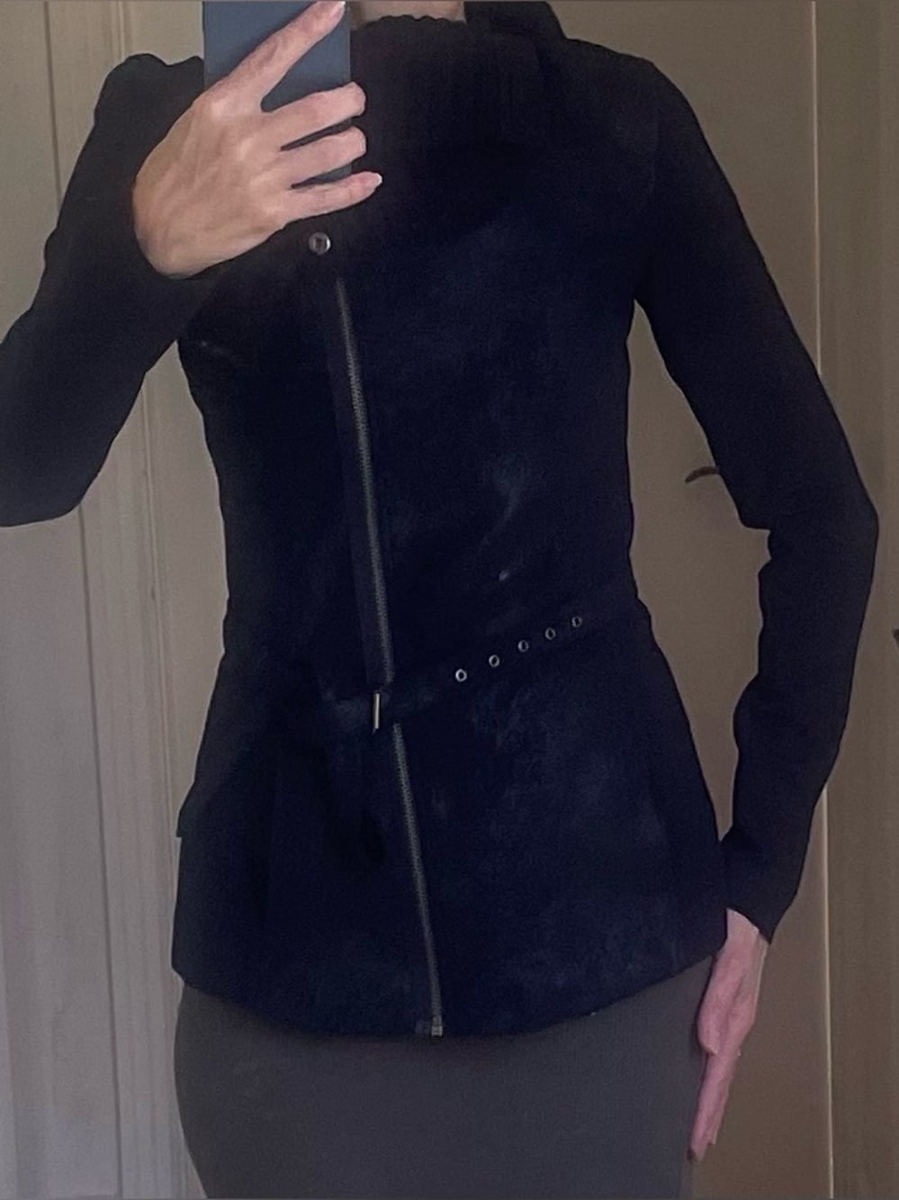 Armani Exchange Black Asymmetrical Belted Leather Jacket